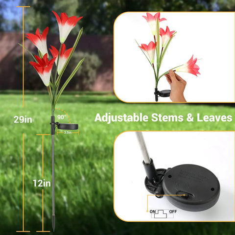 Solar Lily Garden Lights 6 Pack With 24 LED Outdoor Stake Lights Waterproof Color Changing Flower Pathway Lights for garden