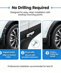 Installation guide for Heavy Duty Mud Flaps For Tesla Cybertruck 2024 Through 2026 showing no drilling required.