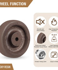 Brown epoxy-resin caster wheel with mounting hub; hi-temp nylon/glass wheel for ovens and dryers