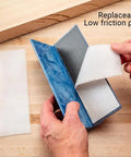 Person replacing pad on PSA Sanding Block With 90 Degree Edge For Woodworking And Auto Body Finishing Hand Sander