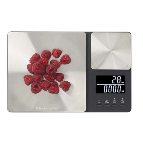 Dual Platform Digital Kitchen Scale For Home Chefs With 11 Lb And 16 Oz Capacity, Precise stainless steel scale with raspberries