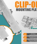 Close-up of Clip-On Mounting Plate for Buttery Smooth Soft Close Cabinet Hinges For Frameless Cabinets Full Overlay European Style.