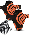 2 Pack Mountain Bike Fender Set For Front And Rear Mudguards Disc Brake Compatible Fits 26, 27.5, 29 Inch Wheels Plus Size And Fat Bikes Orange Durable Splash Guards To Keep Ya Clean On Wet Trails showing black and orange design with zip ties