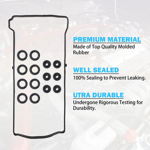 Leak-Proof Valve Cover Gasket Set For 2.0L 2.3L 2.4L Honda Accord Civic CR-V Element Crosstour Acura CSX ILX RDX RSX TSX Replaces VS50614R 12341-R40-A00 Oil Seal Kit That Stops Leaks And Creeping Oil Drips. Molded rubber gasket set with valve cover seals