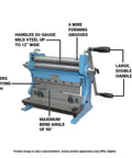 Front view of 12 Inch Shear Brake Roll for 20 Gauge Mild Steel with 6 grooves, adjustable fingers, and handles for small sheet metal projects.