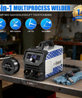 Garage Ready 210A 4 In 1 Mig Tig Stick Welder 120V Gas Or Gasless Flux Core Mig Lift Tig IGBT Inverter on workbench