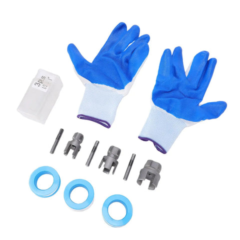 Dpofirs 4 In 1 Dual Male Female Pipe Threader For Electric Drill Alloy Steel Threading Kit with gloves and seals.