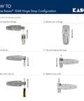 Steps to reverse Kason 1248 hinge strap with images of hinge parts and assembly instructions