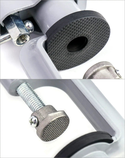 Detail of the Sturdy Aluminum Alloy Bench Vise Clamp With Breezy 360 Spin And Quick 45 Degree Tilt gripping surface and mechanism.