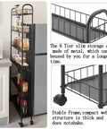 Six Tier Ultra Slim 6 Inch Depth Rolling Storage Cart On Wheels With Handle For Narrow Spaces Ideal Between Appliances
