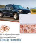Copper Crush Washer Set for Oil Pan Plugs, 200 Piece Assortment in 9 Sizes shown with a pickup truck on the road