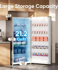 Massive Convertible Upright Freezer And Refrigerator Combo, 21.2 Cubic Feet Stainless Steel Build, Hella Quiet Operation, Energy Star Certified Top Shelf Kitchen Storage, open with food storage.