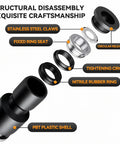 Exploded view of 12mm To 10mm Pneumatic Push To Connect Fittings, showing stainless steel claws and PBT plastic shell components.