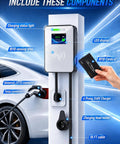 Heavy Duty Level 2 EV Charger With J1772 Adapter And Nema 14 50 Socket, LED display, RFID, 16ft cable and charging connectors.