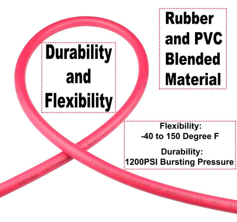 3/8 Inch By 50 Feet Air Hose With 300 PSI Heavy Duty Built To Last Lightweight Kink Resistant All Weather Flex, red loop detail.