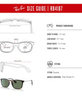 RB4187 Chris Square Sunglasses size guide with light Havana frame, dark green lenses, and product dimensions.