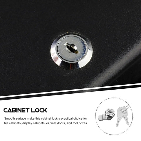 Stainless Steel Cam Lock For Cash Registers And Security Devices installed in cabinet, includes keys visible on display