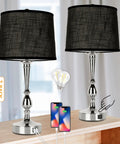 Must Have Modern Bedside Lamps Set Of 2 24.8 Inch Tall With Dual USB Ports 3 Way Touch Dimming Nightstand Lamps For Bedroom And Living Room Silver And Black Finish