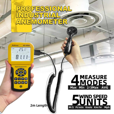 Pro Grade HVAC Anemometer With USB Data Storage And PC Connect measuring airflow in duct system