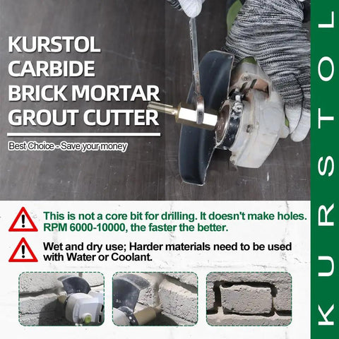 Carbide Brick Mortar Grout Cutter Mortar Raking Bit 3/8 X 1 Inch With 5/8-11 Thread on angle grinder for brick removal.