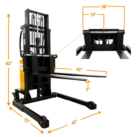 Heavy Duty Semi Electric Wide Leg Pallet Stacker With 3307 Pound Load Capacity And 78 Inch Lift Height Featuring Adjustable Base Frame Legs Built Tough To Haul Serious Weight And Crush Daily Warehouse Grind Made In North America