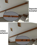 Top Tier Solid Wood Stair Handrail, Non Slip Indoor Hallway Safety Railing With Heavy Duty Iron Brackets And Full Mounting Kit, No Sweat Wall Grip Support Bar For Home Loft Or Senior Living 17 Ft Long, showing separate and seamless installation options.