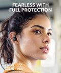 Woman wearing Sport X20 True Wireless Workout Earbuds With Rotatable And Extendable Ear Hooks, Active Noise Cancellation