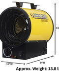 Heavy Hitter Electric Forced Air Shop Heater Blasts 5000 Watts Of Tough Warmth Straight Into Your Garage Or Jobsite Featuring Turbo Fan Dryer Setting Auto Thermostat And Overheat Shutoff Safety Tech, Yellow and Black, 13x11x9 inches