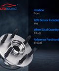 Front Wheel Bearing And Hub Assembly For 1999 To 2007 4WD And AWD Rides Including Cadillac Escalade ESV EXT Chevrolet Silverado Tahoe Suburban Avalanche Express 1500 2500 GMC Sierra Yukon Savana 1500 2500, front view with 6-lug design.