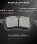 Front And Rear Ceramic Brake Pads Kit 8 Pieces For Ford C Max EcoSport Escape Focus Transit Connect Mazda 3 3 Sport 5 Volvo C30 C70 S40 V50 Quiet Low Dust High Performance Set product structure details with thermal, carbon, chamfered features