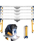 Pro Grade Folding Welding Table Built Tough With Hella Sturdy Steel Frame, Adjustable Height Workbench For Garage Shops in use.
