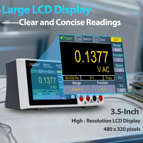 Desktop Digital Multimeter With True RMS, Data Logging, And Dual Display, SCPI Ready showing a large LCD display