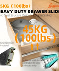 Hella Smooth Heavy Duty Drawer Slides, Soft Close Full Extension Rails For Kitchen Cabinets And Dressers, Side Mount With 100 Lb Load Cap, Anti Rust Steel Build, Drop Dead Easy Install with cookware inside drawer.
