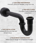 One And A Half Inch OD 17 Gauge Brass P-Trap With High Box Flange Matte Black Finish Complete P-Trap Set For Under Sink Install
