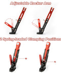 Universal Adjustable Aluminum Alloy Motorcycle Kickstand For Electric Scooters And Dirt Bikes Red showing rocker arm positions.
