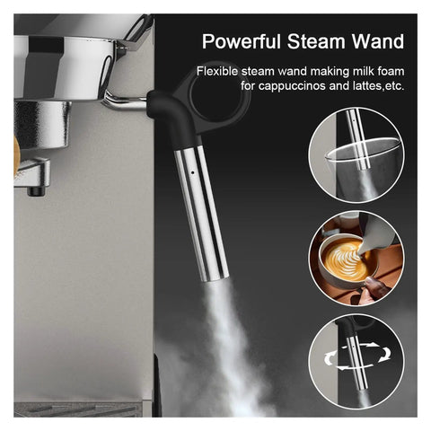Premium 20 Bar Semi Automatic Coffee Maker With Stainless Steel Frother Wand for making milk foam for cappuccinos and lattes.