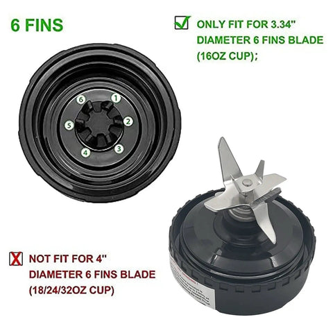 Six Fin Blender Extractor Blade Assembly Replacement For 16oz Cups, base and blades shown, fits BL Series models
