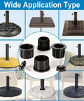 Umbrella Base Replacement Parts Kit with Ring Plugs and Two M8 Threaded Knobs displayed with various umbrella stands.
