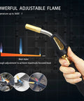 Self Ignition Propane Gas Torch Kit With Brass Hose 1.5m in use showing adjustable flame control for welding and metalworking