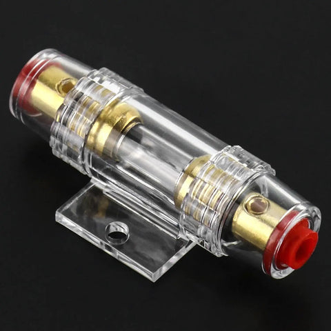 Heavy Duty Drip Proof Inline Fuse Holder With Two 60A Agu Fuses For 4 To 10 Awg Car Audio Wiring knockout protection and clear casing.