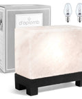 Authentic Himalayan Salt Lamp Hand Carved Modern Rectangle White Crystal Rock Salt From The Himalayas Footed Wood Base Dimmer Cord