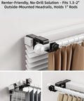 Outside Mounted Curtain Rod Brackets for Rectangular Headrails 1.3 to 2 Inches Fits Curtain Rods Up to 1 Inch Diameter Tool Free