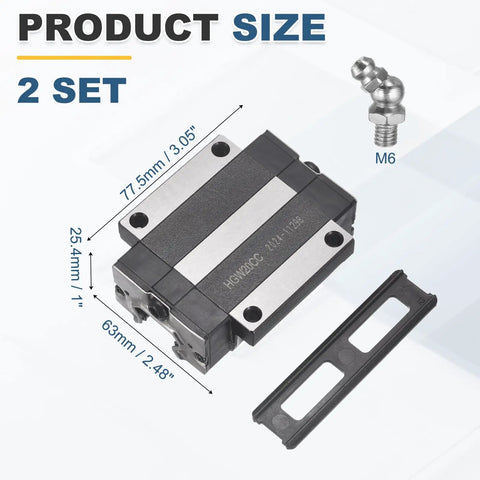 HGW20CC Linear Slider Block Pair With Grease Fittings For Guideway Rail CNC Machines And 3D Printers shown with dimensions