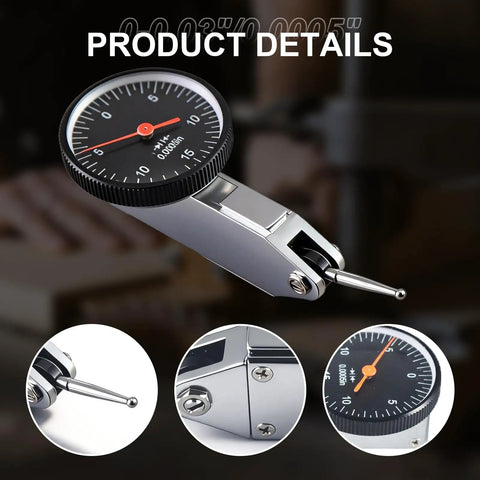 Boss Level Test Indicator Black 0.030 Inch Travel, 0.0005 Inch Precision, Dial Reading 0-15-0, 270 Degree Swivel, Two Directional, Isolated Pinion Assembly for Machine Setup and Production Machinist Favorite