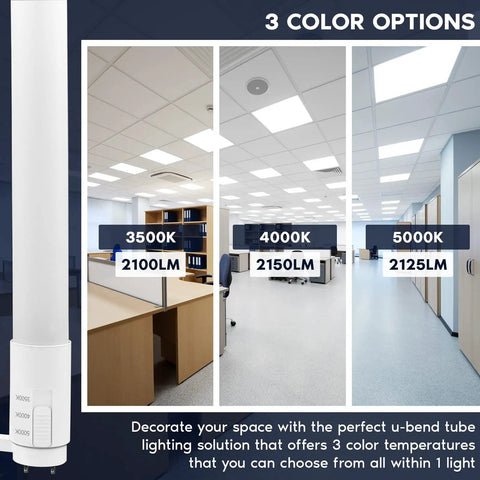 U Bend LED Tube Light For Fluorescent Replacement, 3 Color Temps 3500K 4000K 5000K, office lighting demonstration