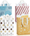 10 Inch Gift Bag Set 4 Pack With Tissue Paper Cards Envelopes And Handles Reusable Non Woven Gift Bags For Mothers Day Birthday Wedding Baby Shower Or Party Ready To Gift 10 By 8 By 4 Inches showing various colorful designs with tissue paper.