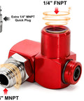 Four Pack 1/4 Inch MNPT Aluminum Air Hose Fittings With 360 Degree Swivel Plug And Play Quick Connect Pneumatic Tool Adapters For Air Tools Red Includes Thread Tape For Leak Prevention 1/4" MNPT red aluminum fitting