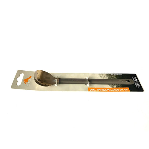 Ultralight Titanium Long-Handle Spoon With Polished Bowl For Trail-Ready Hiking, Camping, And Backpacking, 8 5/8 Inch Reach