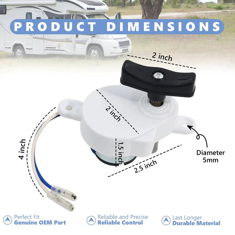 K6010-81 OEM Roof Vent Lift Motor for RV Vent Fans Dometic Fan-Tastic B Series White Cap Replacement 17 RPM with 4 Screws Included Reliable OEM Part Ships Fast, showing product dimensions