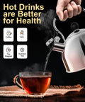 Stovetop Whistling Tea Kettle, 2 Quart Stainless Steel Pot For Tea And Coffee Lovers pouring hot water into cup